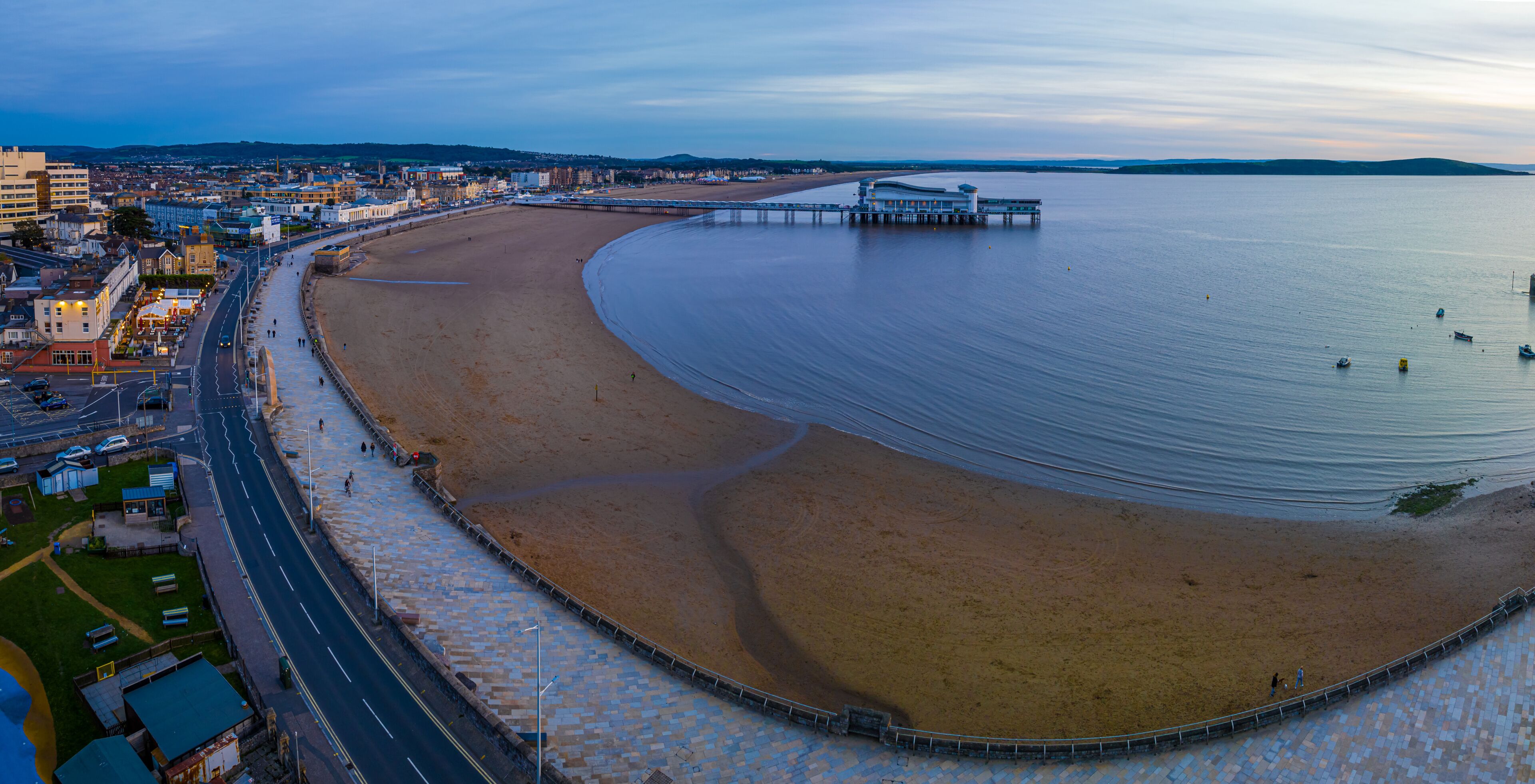 Aerial view of Weston-super-Mare,  a seaside town in the North Somerset, England.