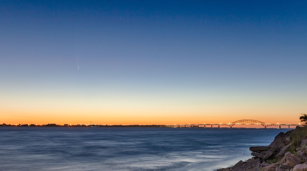 C/2020 F3, or Comet Neowise, rising over the coast in the early morning twilight hours. Fire Island Inlet Bridge - Long Island New York