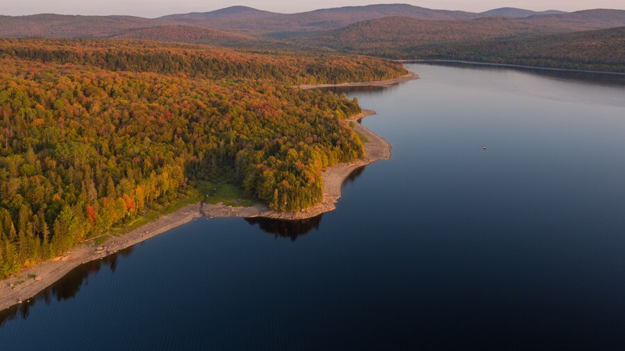New Hampshire aerial foliage scene over Lake Francis in the town of Pittsburg.