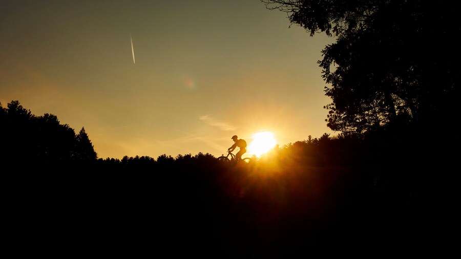 Silhouette Of Mountain Biker In Middlesex Fells Reservation, Massachusetts, Usa