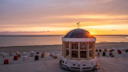 Music pavilion at sunset on the island of Borkum, Lower Saxony, Germany.
