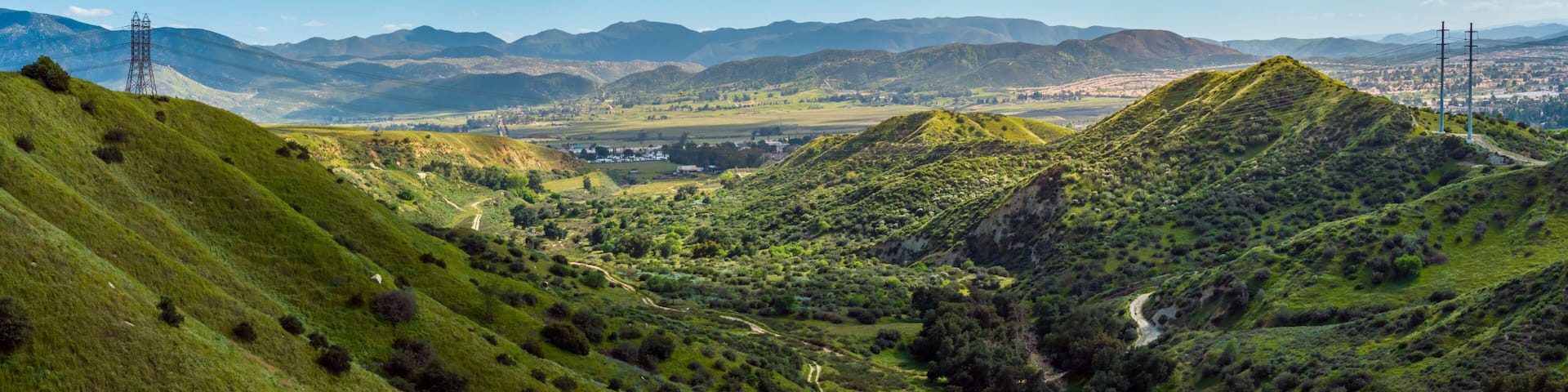 Rolling grass covered hills in banning below San Gorgonio Mountain