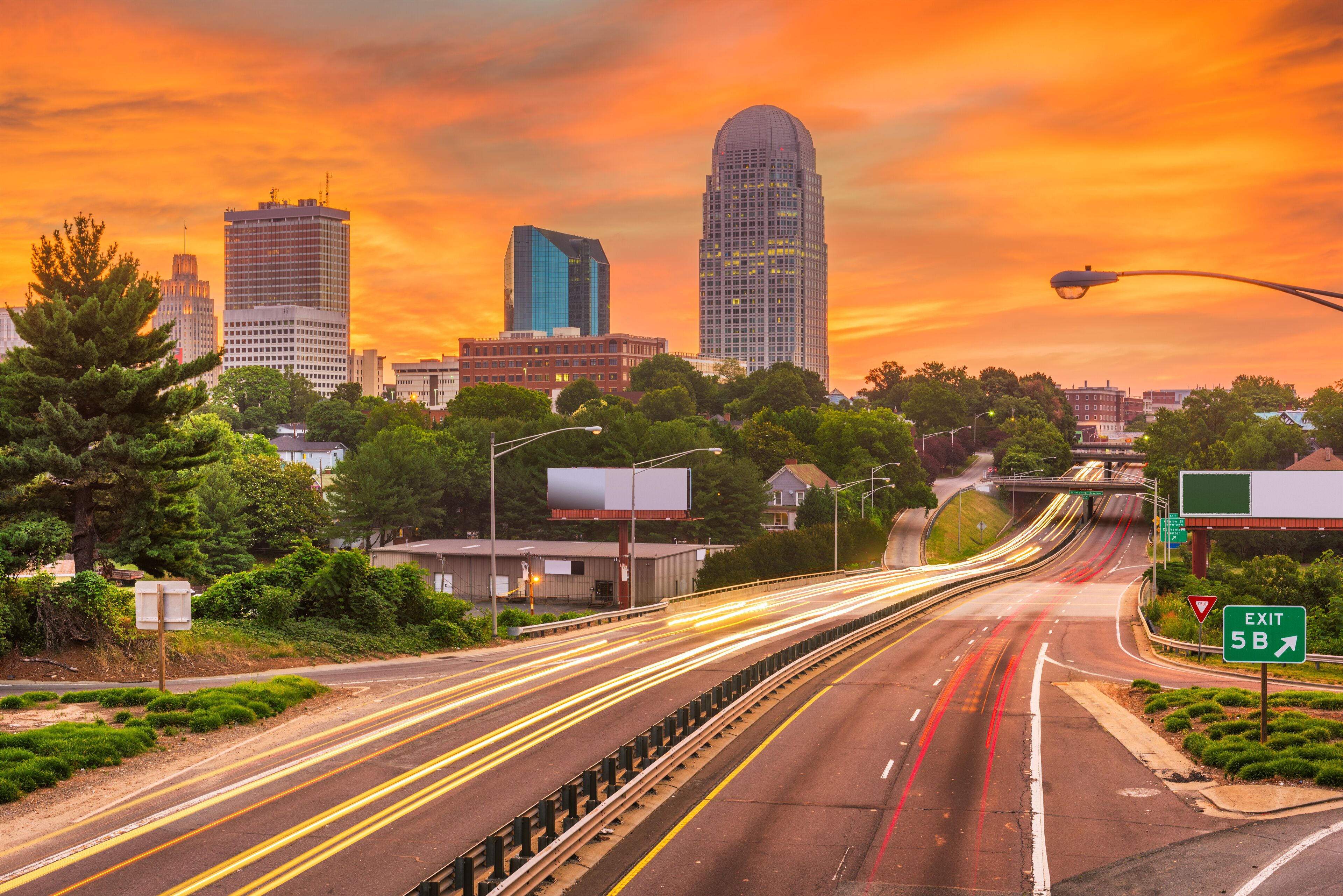 Winston-Salem, North Carolina, USA skyline at dusk