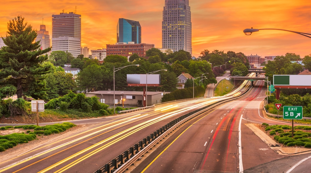 Winston-Salem, North Carolina, USA skyline at dusk