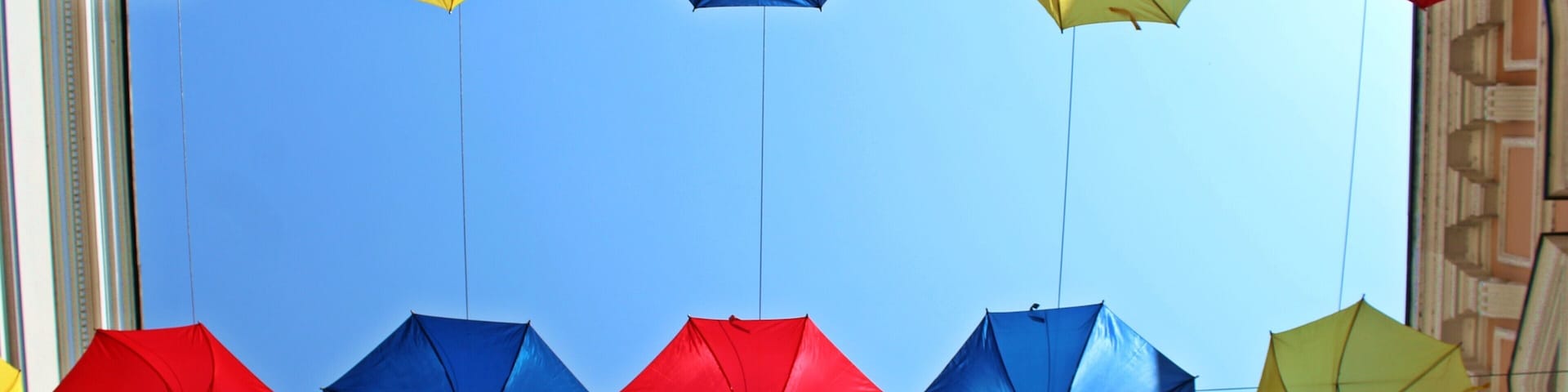 Colorful umbrellas in Banja LUka pedestrian zone as decoration for the City Day