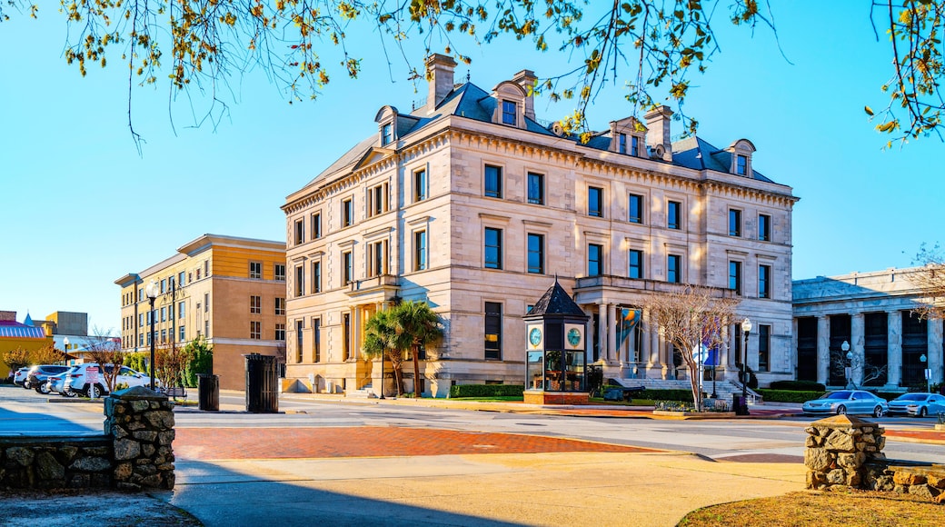Pensacola City skyline, downtown street, and architectural landmarks, the winter landscape of the historic buildings of Escambia County Courthouse in Florida, USA
