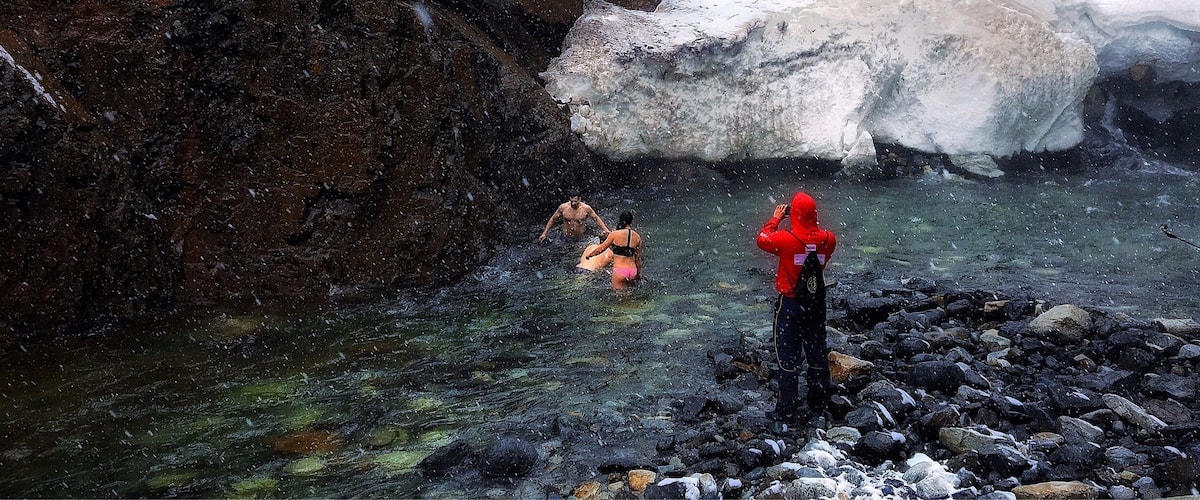 Skinny Dipping in freezing water by Franklin Falls     #weekendgetaway #winterdestination #winter #snow #travel #adventure #nature #hiking #snowshoeing