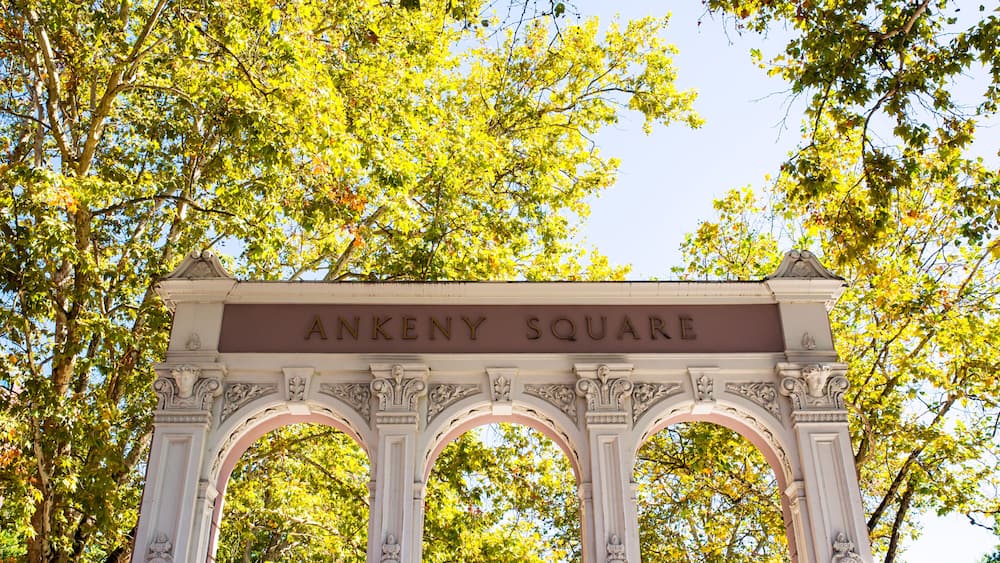 Old Historic Ankeny Square arch in the pearl district of Portland, oregon state, united states of america