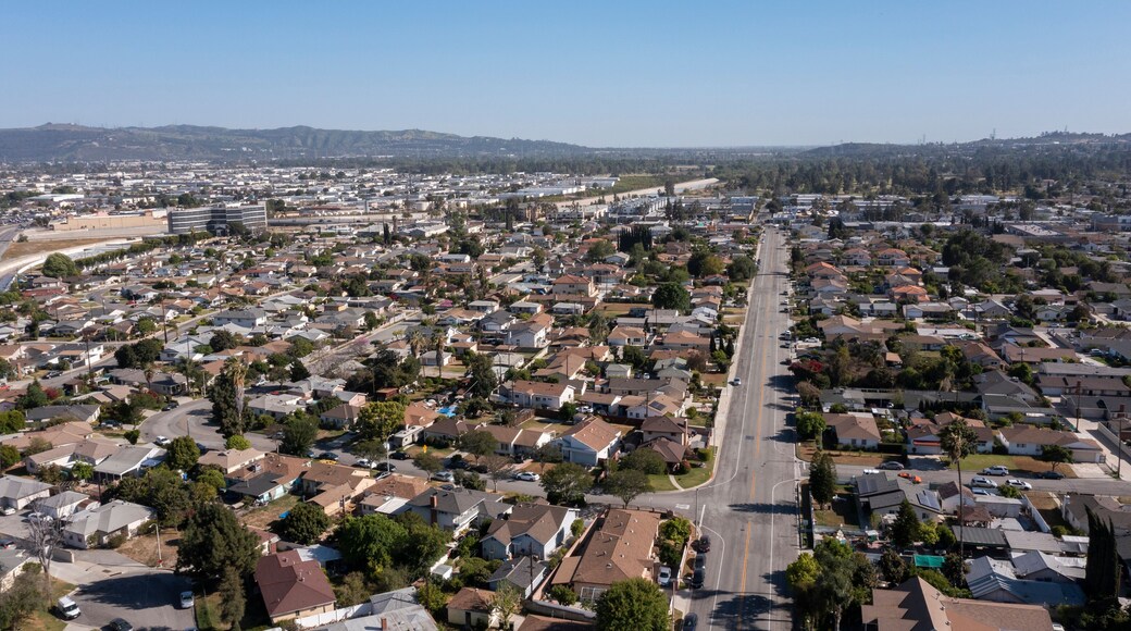 Daytime aerial city view of Rosemead, California, USA.