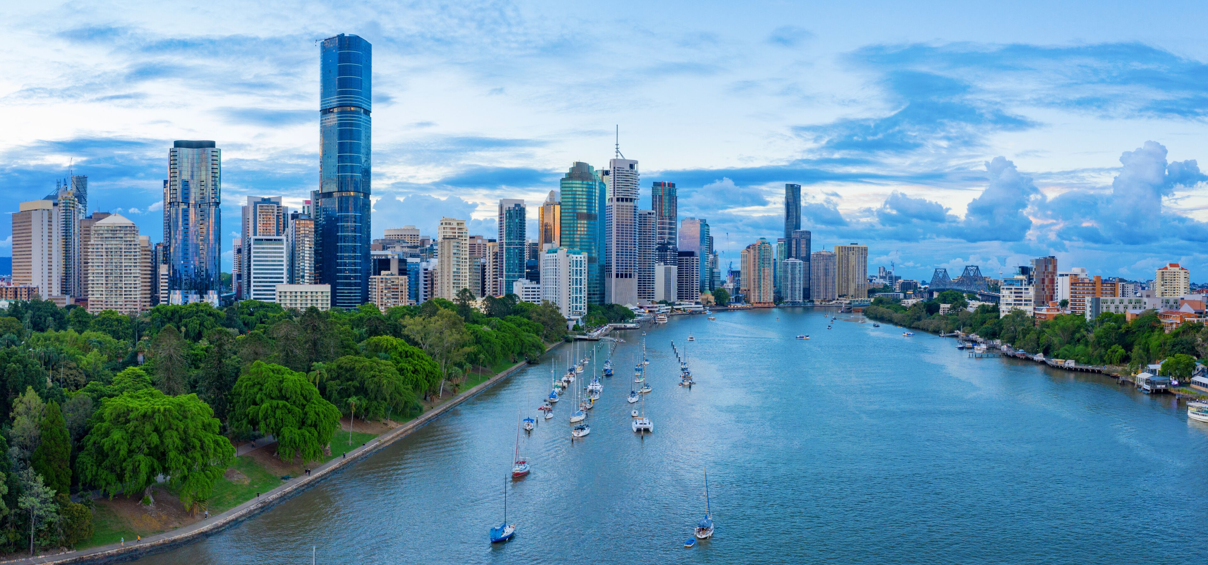 Panorama of Brisbane skyline at sunset