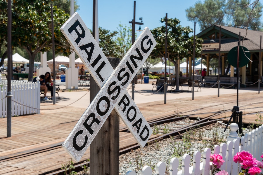 Old Poway Park and railroad crossing, Poway, California, USA