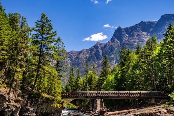 This horse bridge is part of the Johns Lake Loop Trail and spans McDonald Creek in Glacier National Park.