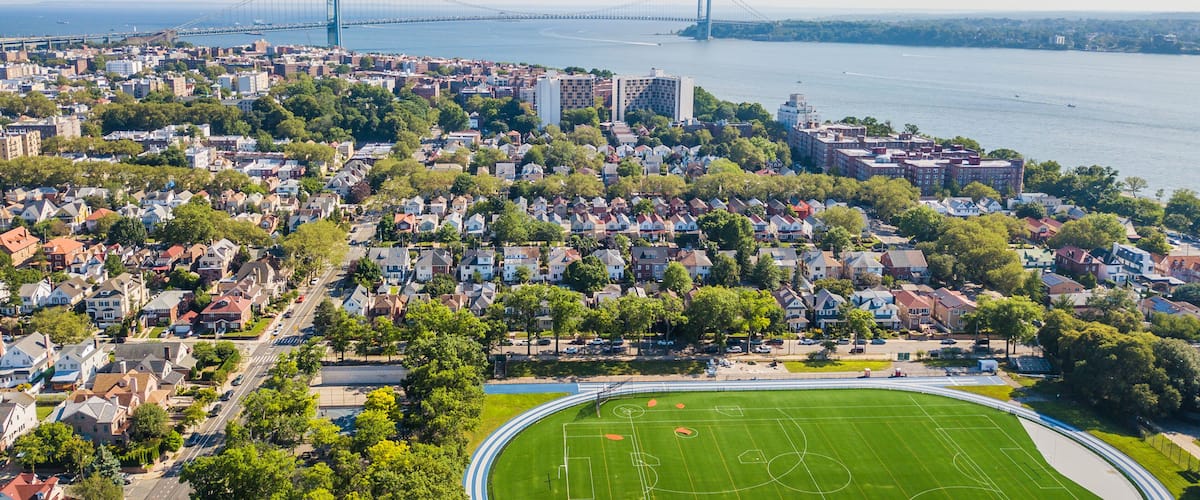 Aerial Drone Brooklyn New York Verrazano Bridge