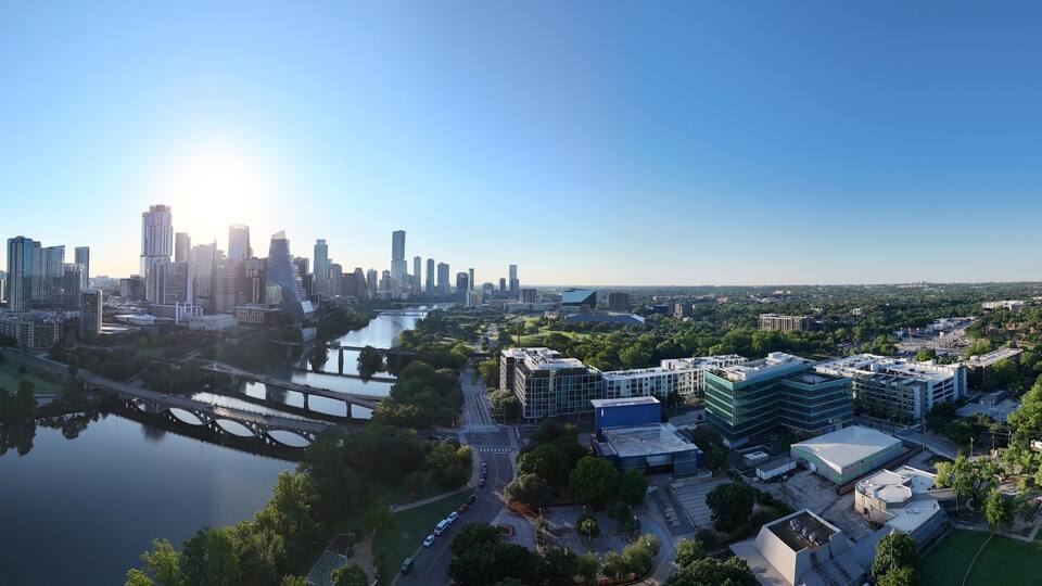 Downtown Austin Texas facing east looking over Ladybird Lake