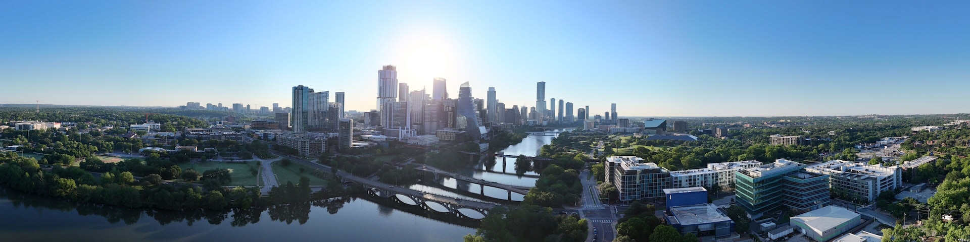 Downtown Austin Texas facing east looking over Ladybird Lake