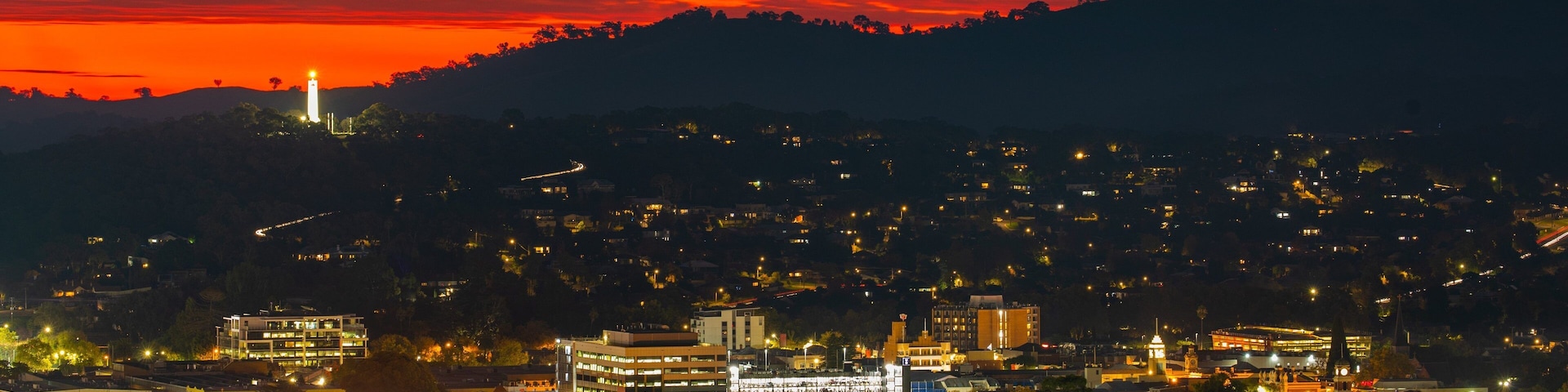 Albury which includes landscape views, a sunset and night scenes