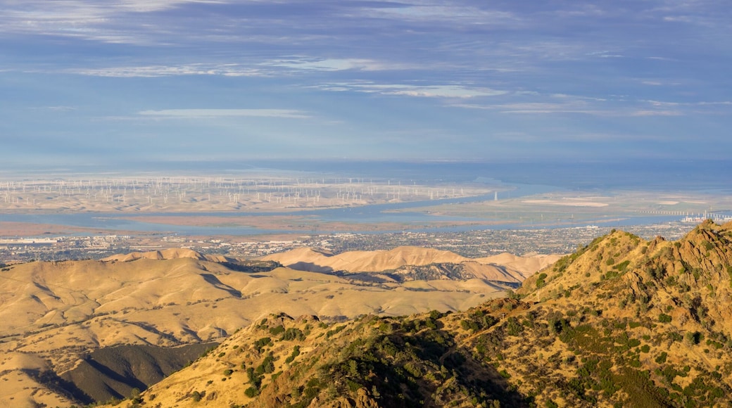 Panoramic view towards San Joaquin river, Pittsburg and Antioch from the summit of Mt Diablo; North Peak in the foreground, Mt Diablo SP, Contra Costa county, San Francisco bay area, California