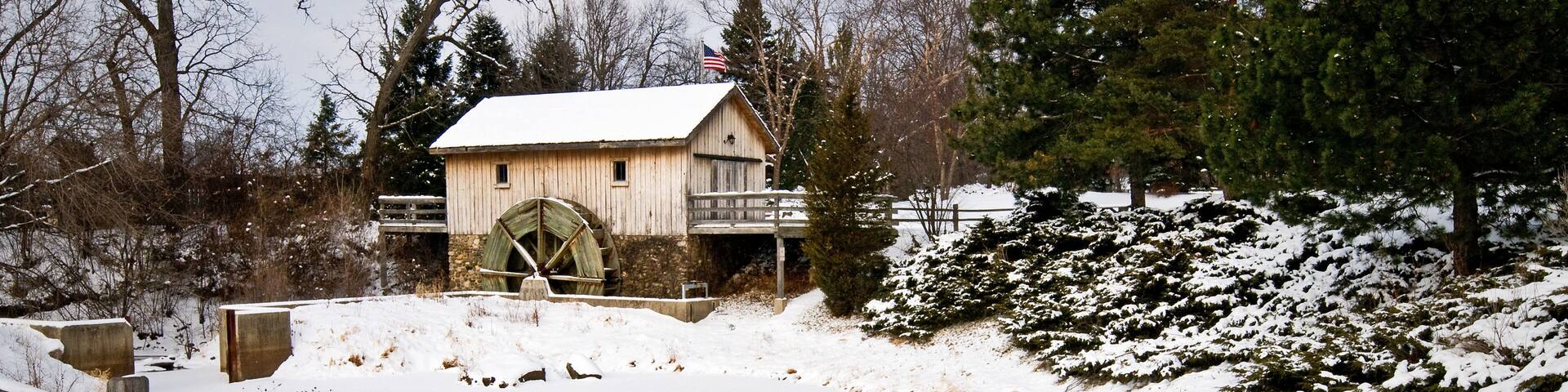 A replica of the 1839 Hiram Buttrick Mill, located on the Sequoit Creek in Antioch, IL.