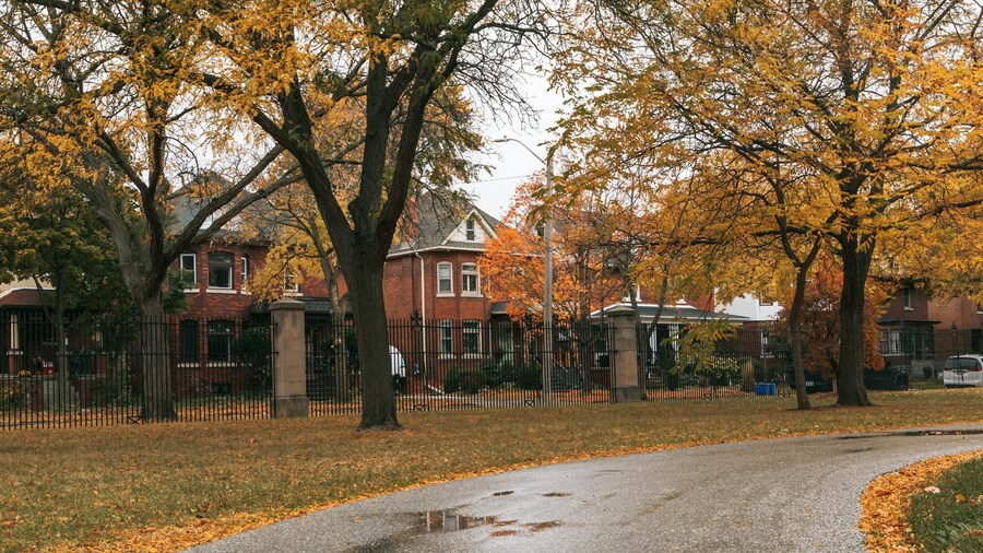 Willistead Park Trail Trailhead showing a small town or village and autumn leaves