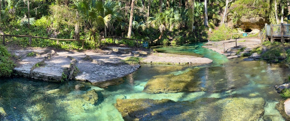 Clear water from the natural freshwater spring at Kelly Rock Springs Park in Apopka, Florida just north of Orlando.
