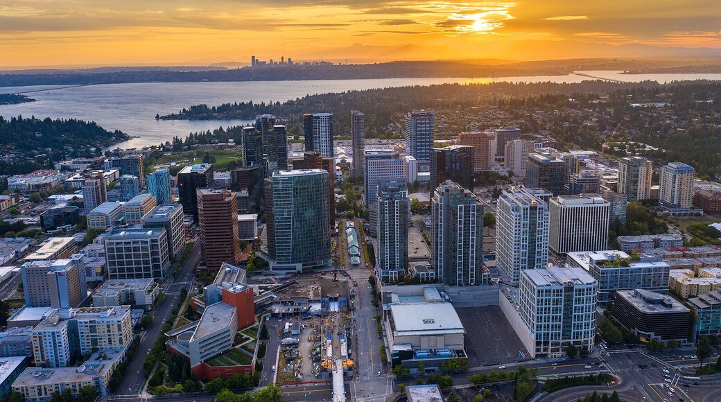 Sunset over Seattle and Bellevue