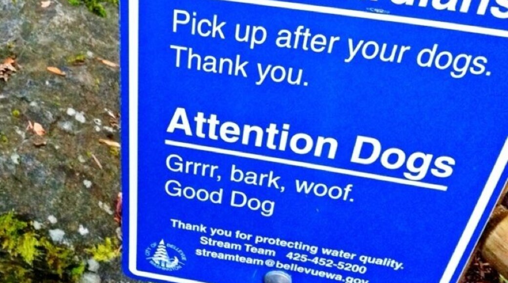 Funny sign at the trailhead. This is a great little hike in south Bellevue - 3mi (4.8km) point to point through a fern-covered gorge along Coal Creek.