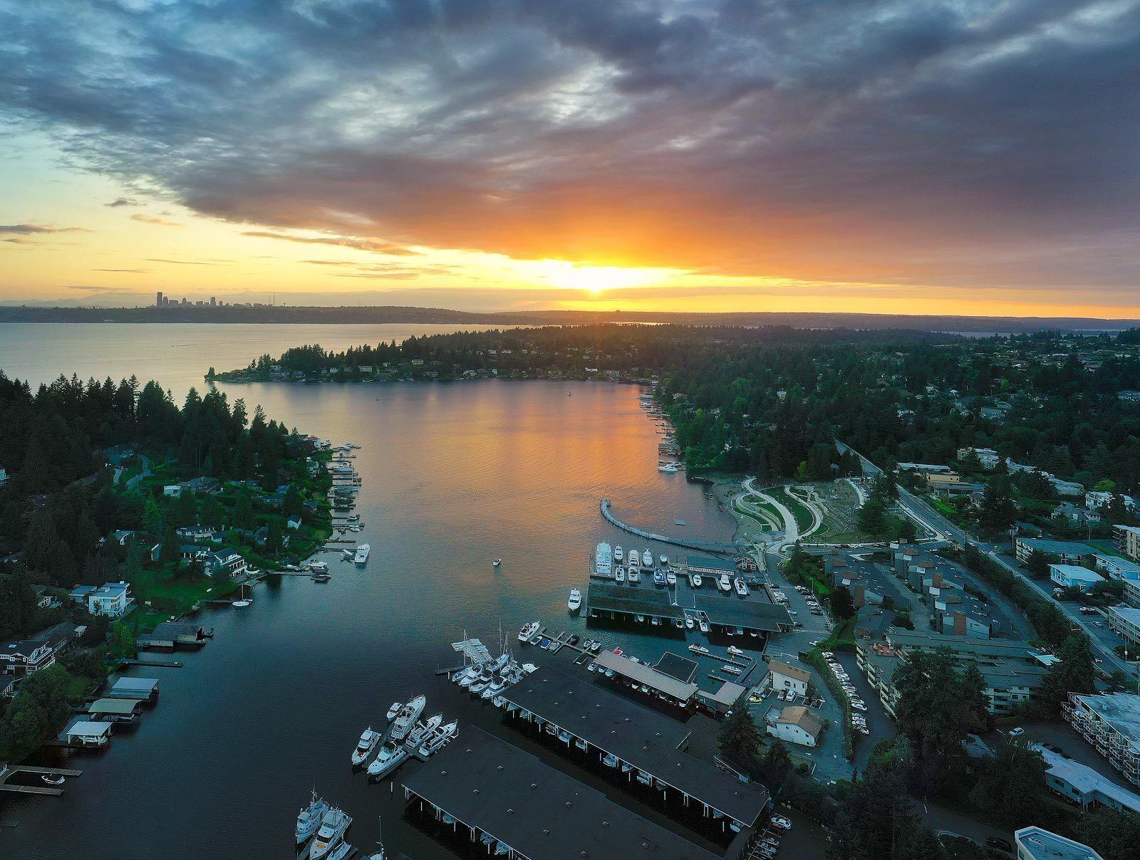 Sunset over Meydenbauer Bay in Bellevue Washington