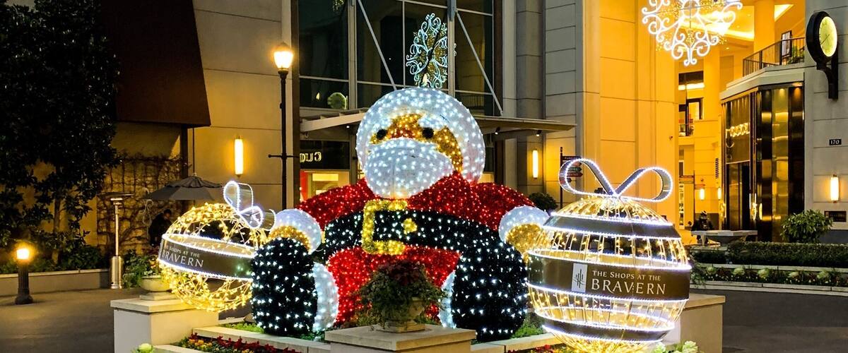 A jolly Santa display welcomes you to the Bravern.