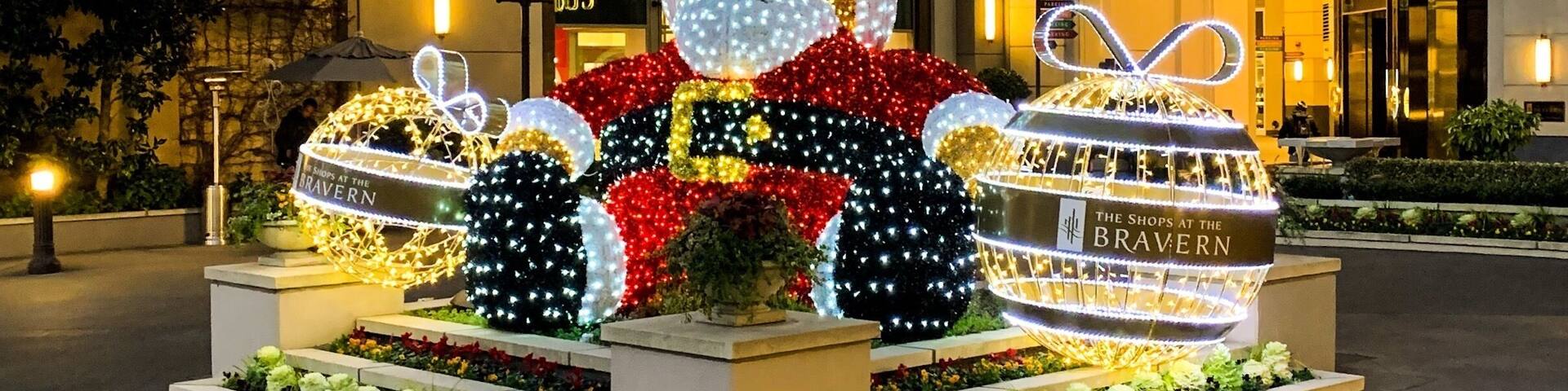 A jolly Santa display welcomes you to the Bravern.