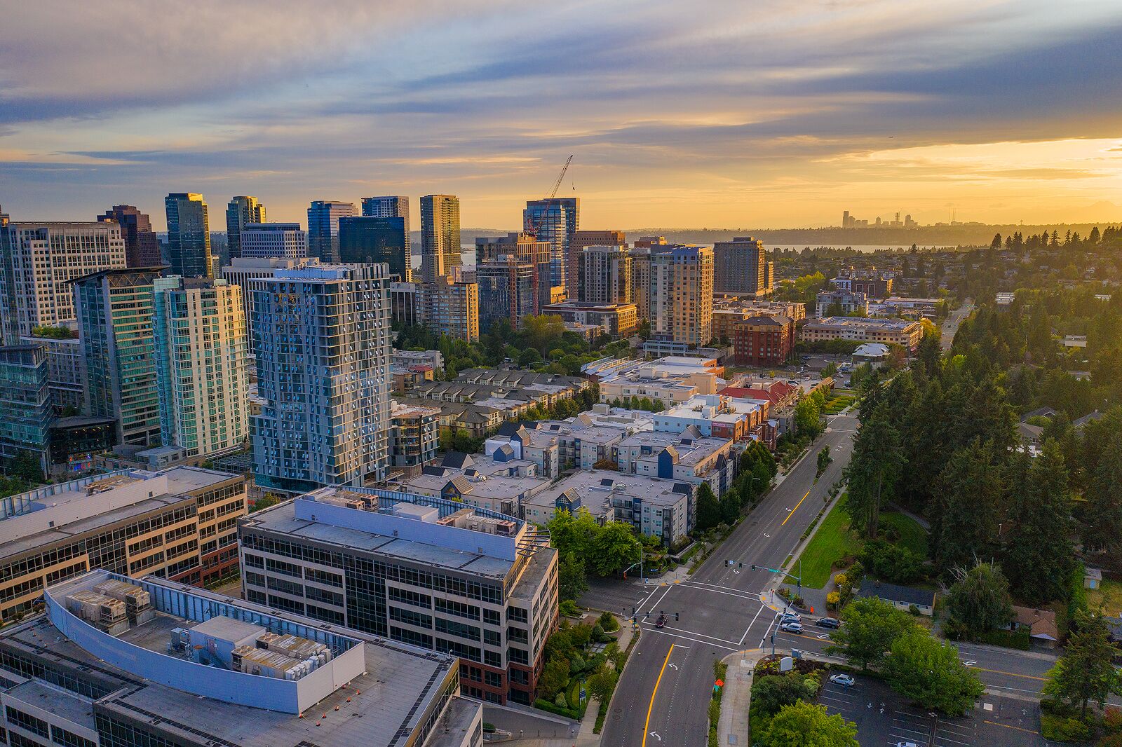Bellevue, Washtington and overlooking the Seattle horizon.