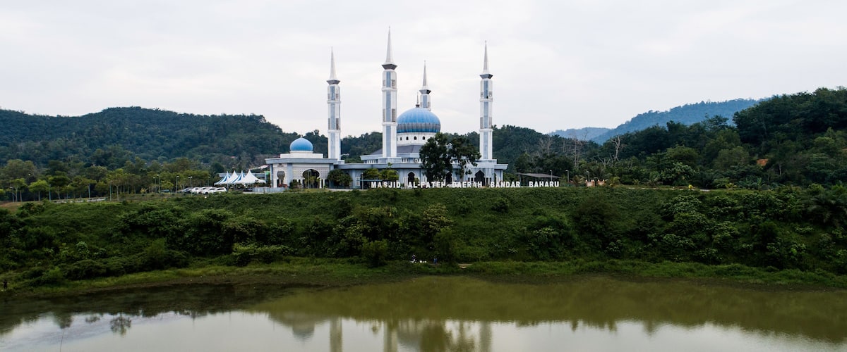 Aerial view of Al Fateh Mosque Serdang, Kedah, Malaysia.
