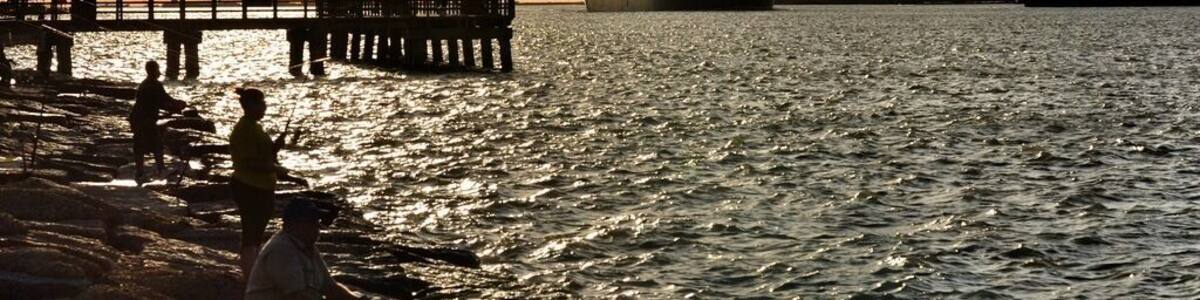 A view of Aransas Pass from the Port Aransas side. At sunset, go get a pizza and watch the ships pass through and dolphins swim nearby. So much to see, and a very relaxing spot. Stay until after dark so that you can hear the dolphins pop up for air in the nearby waters. It's also a great fishing spot.
