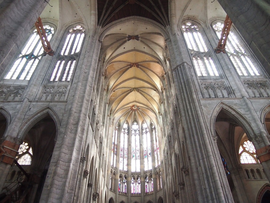 The airy gothic interior of S. Peter's Cathedral in Beauvais