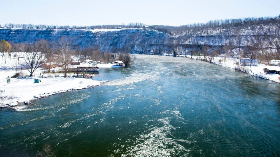White River at Cotter under Winter Snow