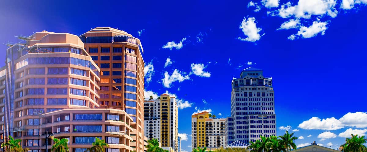 West Palm Beach buildings on a sunny blue sky