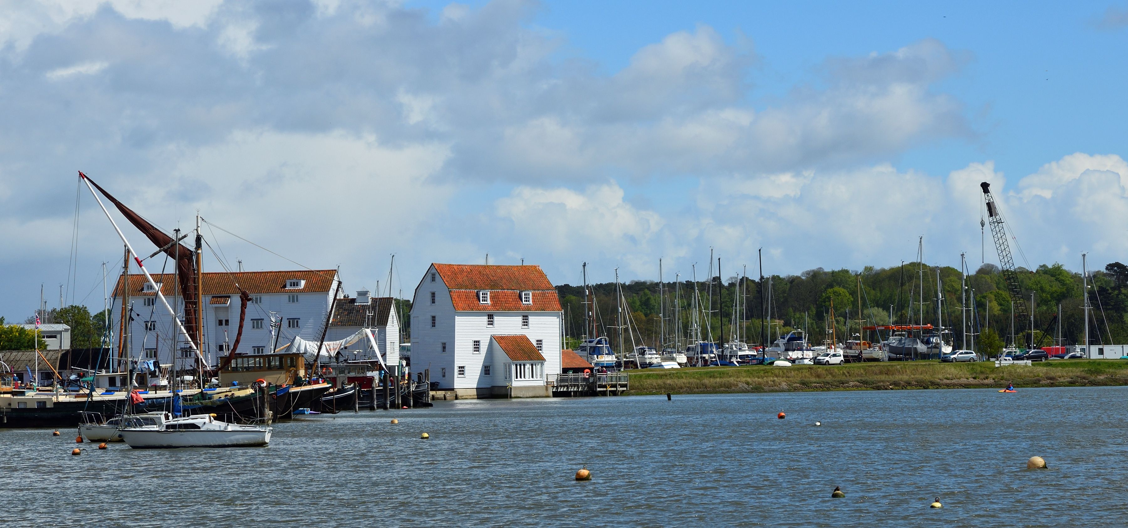  Panorama of the river Deben at Woodbridge with Tide Mill and Boats.