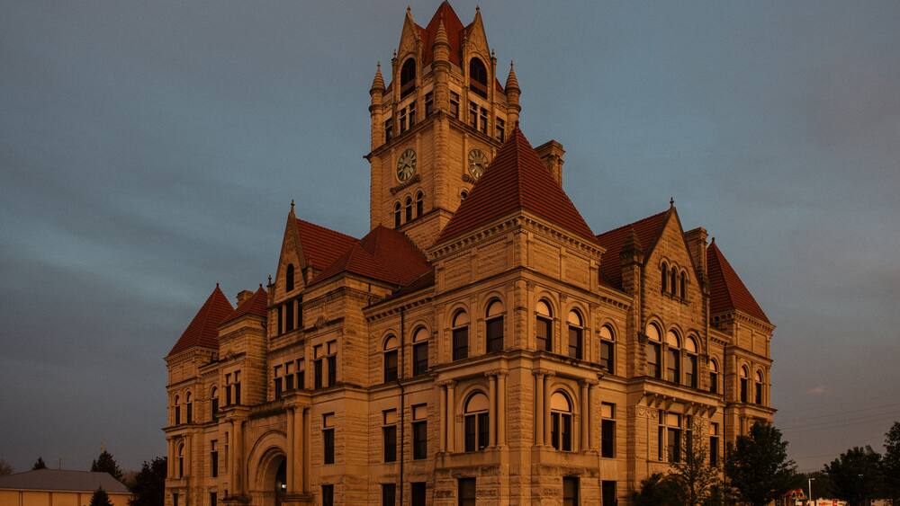 A view of the Rush County courthouse in rural Indiana