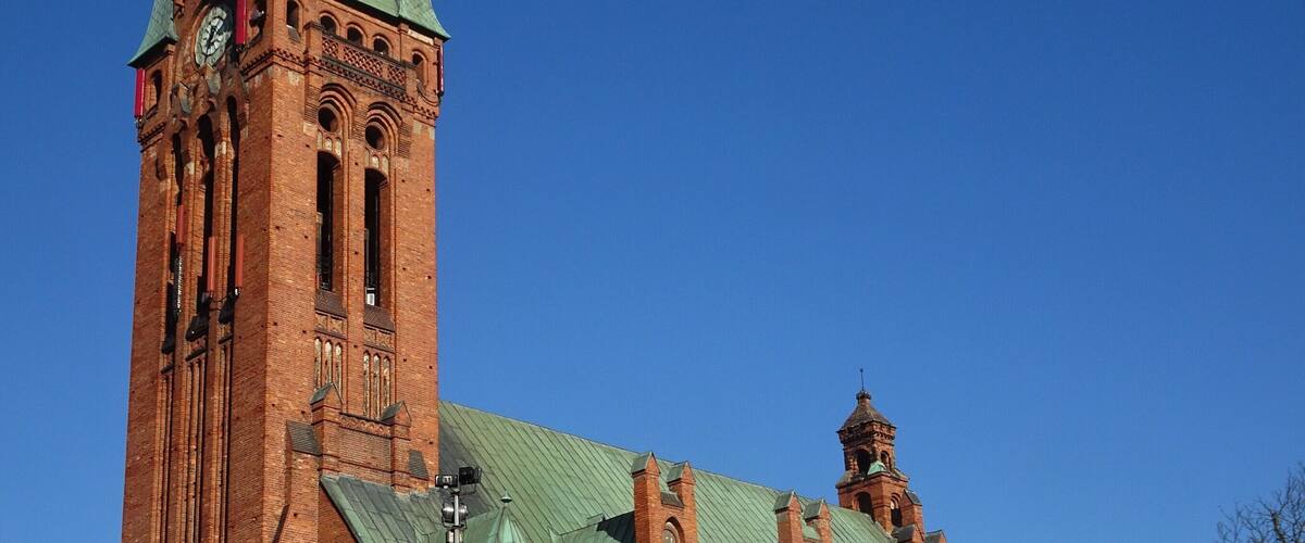 Saint Andrew Bobola's Church (1903) has a Neo-Gothic style, distinctive of German Protestant churches at the beginning of the 20th century. In 1945 the church was handed over to the Catholic community. The spire is 75 m high, making the church the highest building in Bydgoszcz.