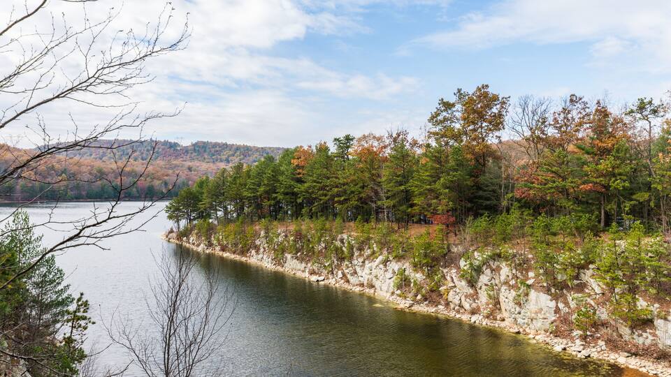 Autumn Time in Long pine reservoir in Michaux State Forest in Pennsylvania