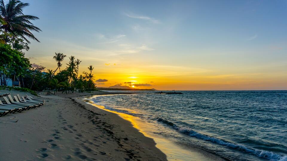 Sunset at Playa dorada in Puerto Plata - Dominican Republic, Beautiful Tropical Beach - July 2, 2022.