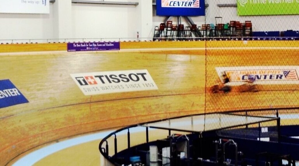 Wander into the building next to lot 16 and you just might see some cyclists zipping around in this indoor velodrome. I walked in next mr spandex who's thighs were the diameter of my waist.