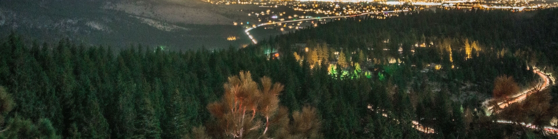 night view of carson city nevada from tahoe mountains