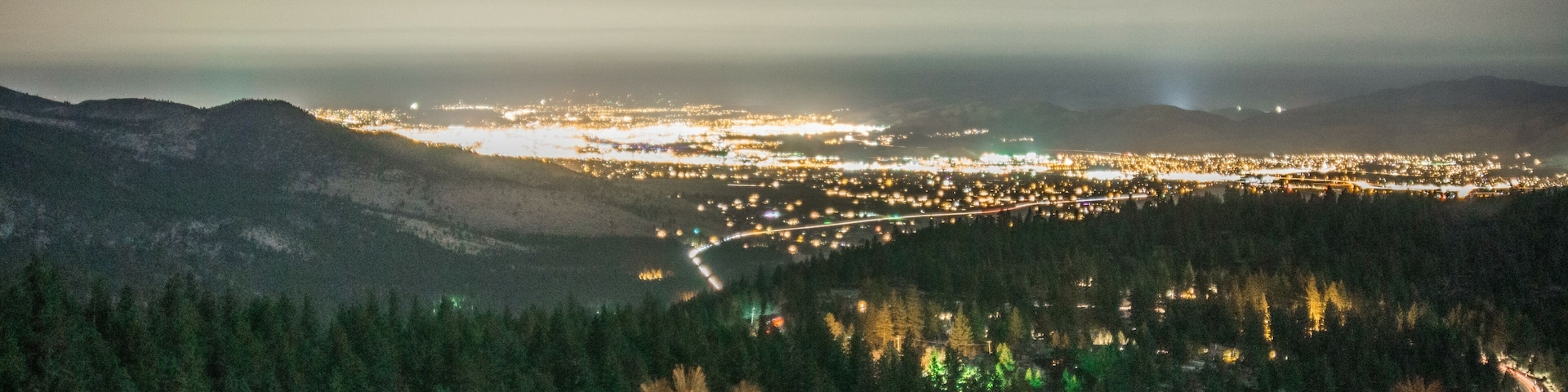 night view of carson city nevada from tahoe mountains