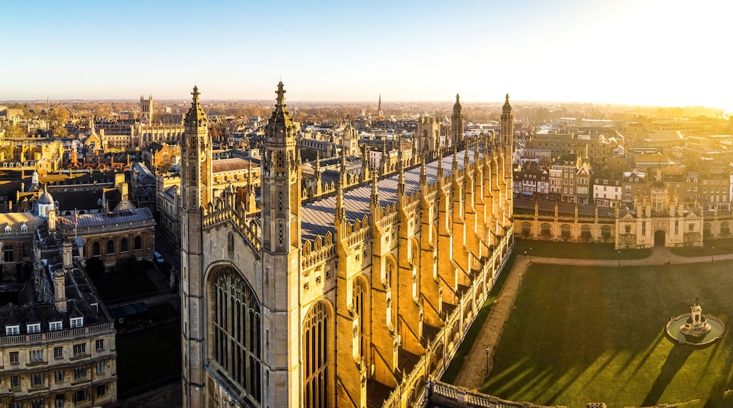 The aerial view of Kings college in Cambridge, a city on the River Cam in eastern England