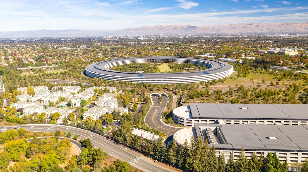 Aerial view over Cupertino in Bay Area, California on a sunny day.