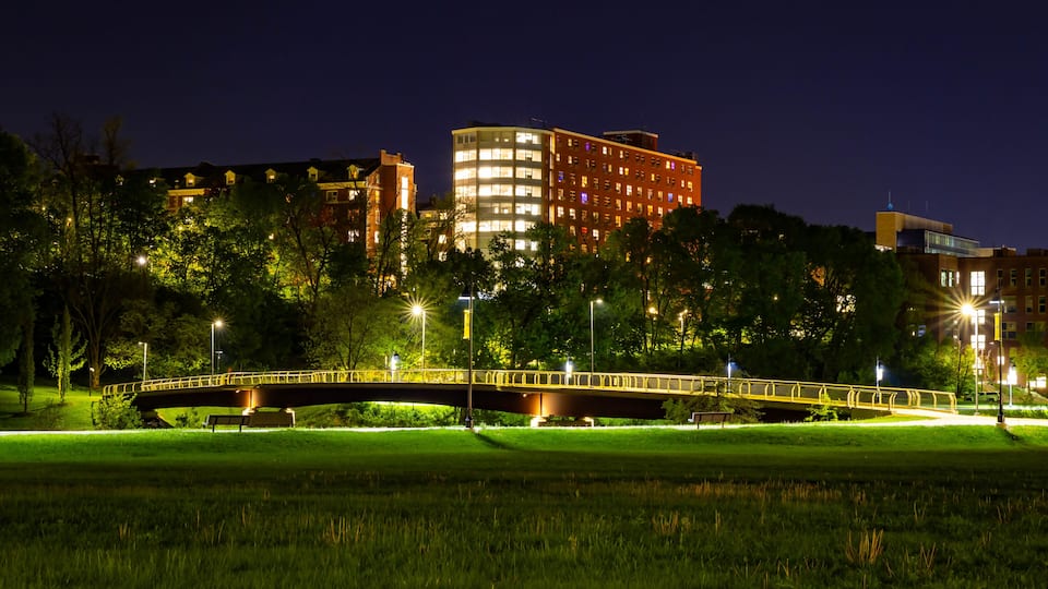 Illuminated Bridge Iowa City Neighborhood