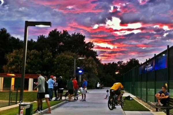 Sunset on the Pomona tennis courts.