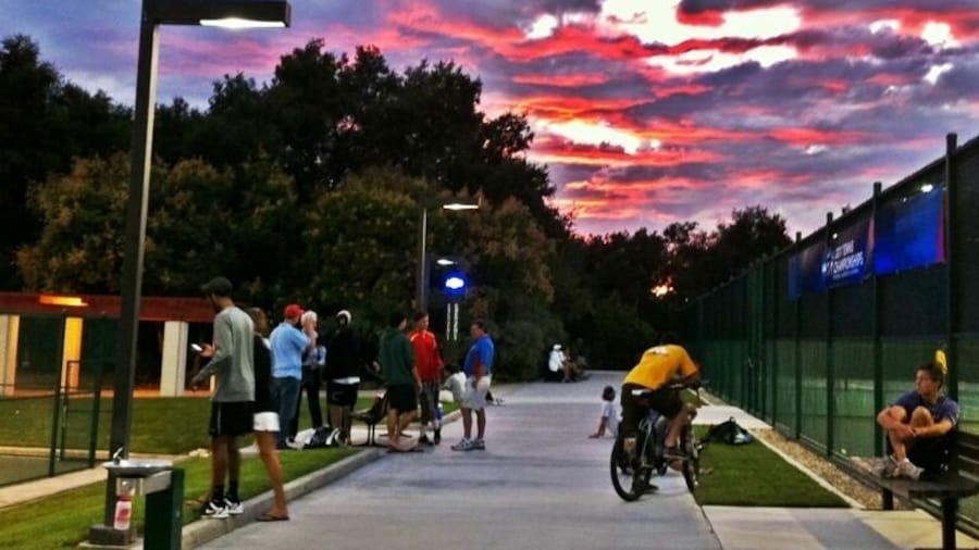 Sunset on the Pomona tennis courts.