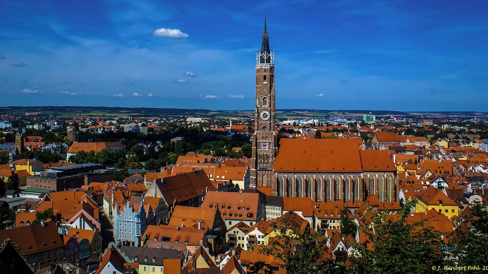 Landshut, Church Skt Martin with the highest brick tower in the world (130m) and the highest church tower in Bavaria