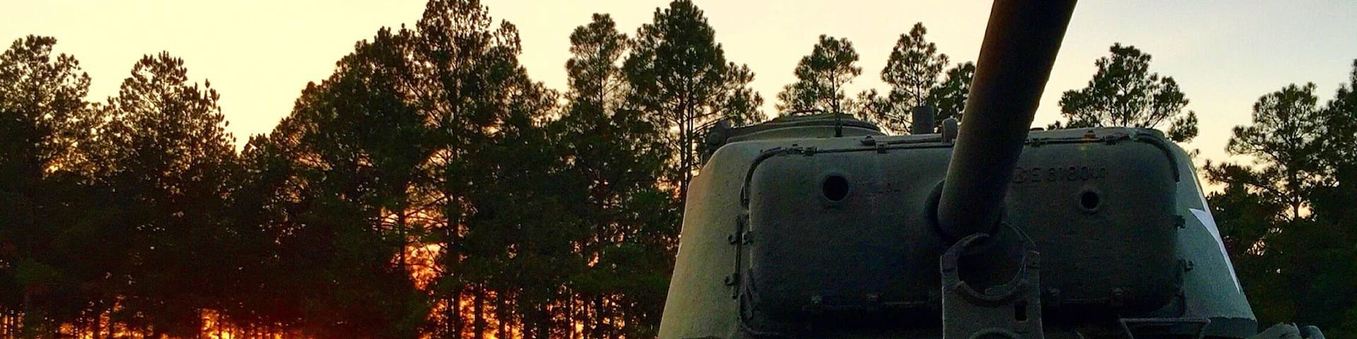 Sunset over Army tank.